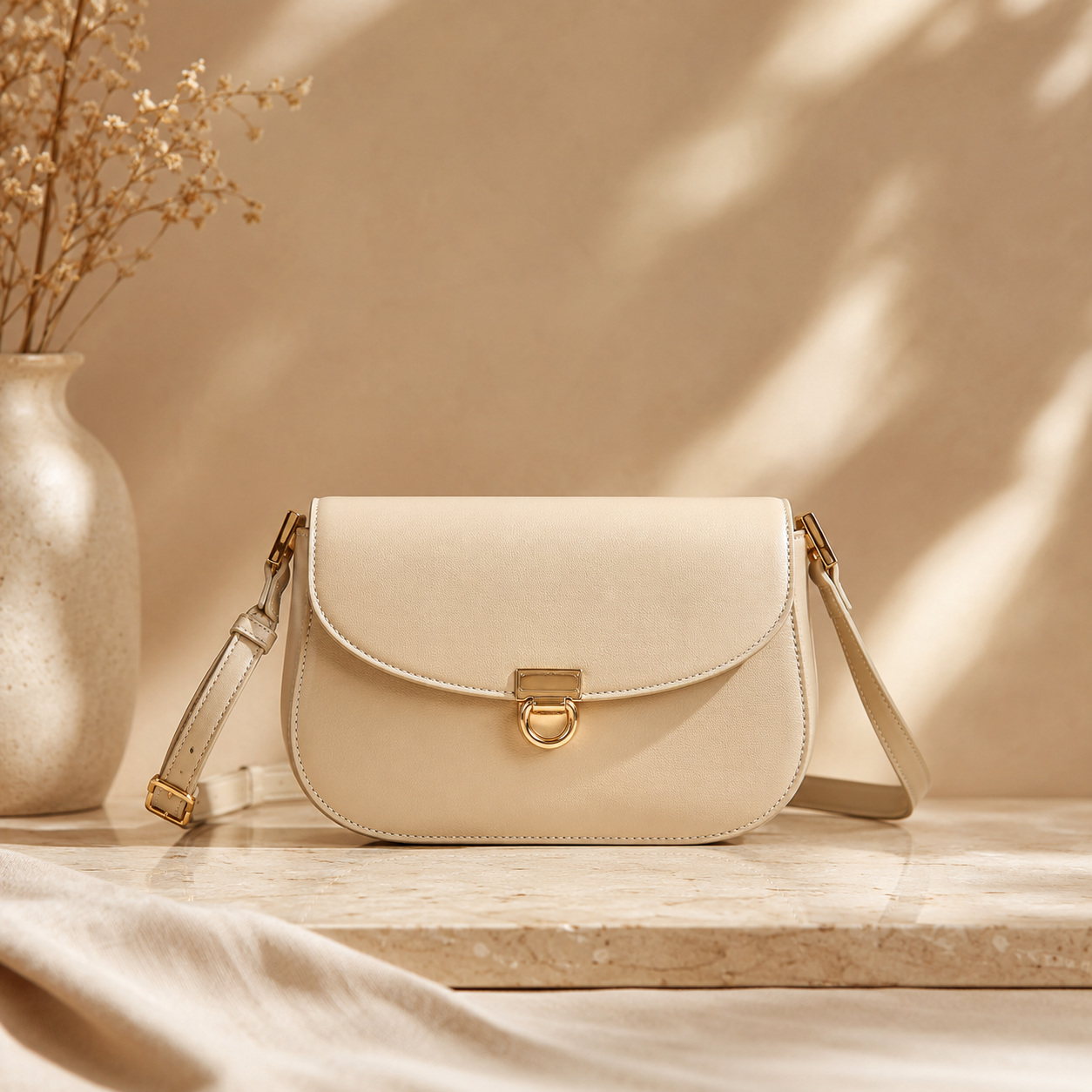 KOZOH Celeste Leather Crossbody Bag – Ivory Beige