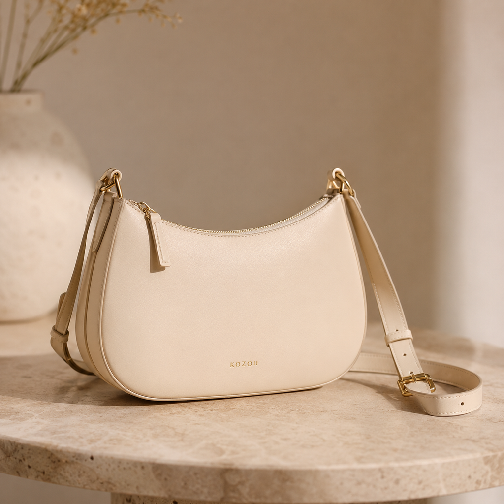 KOZOH Celeste Leather Crossbody Bag – Ivory Beige