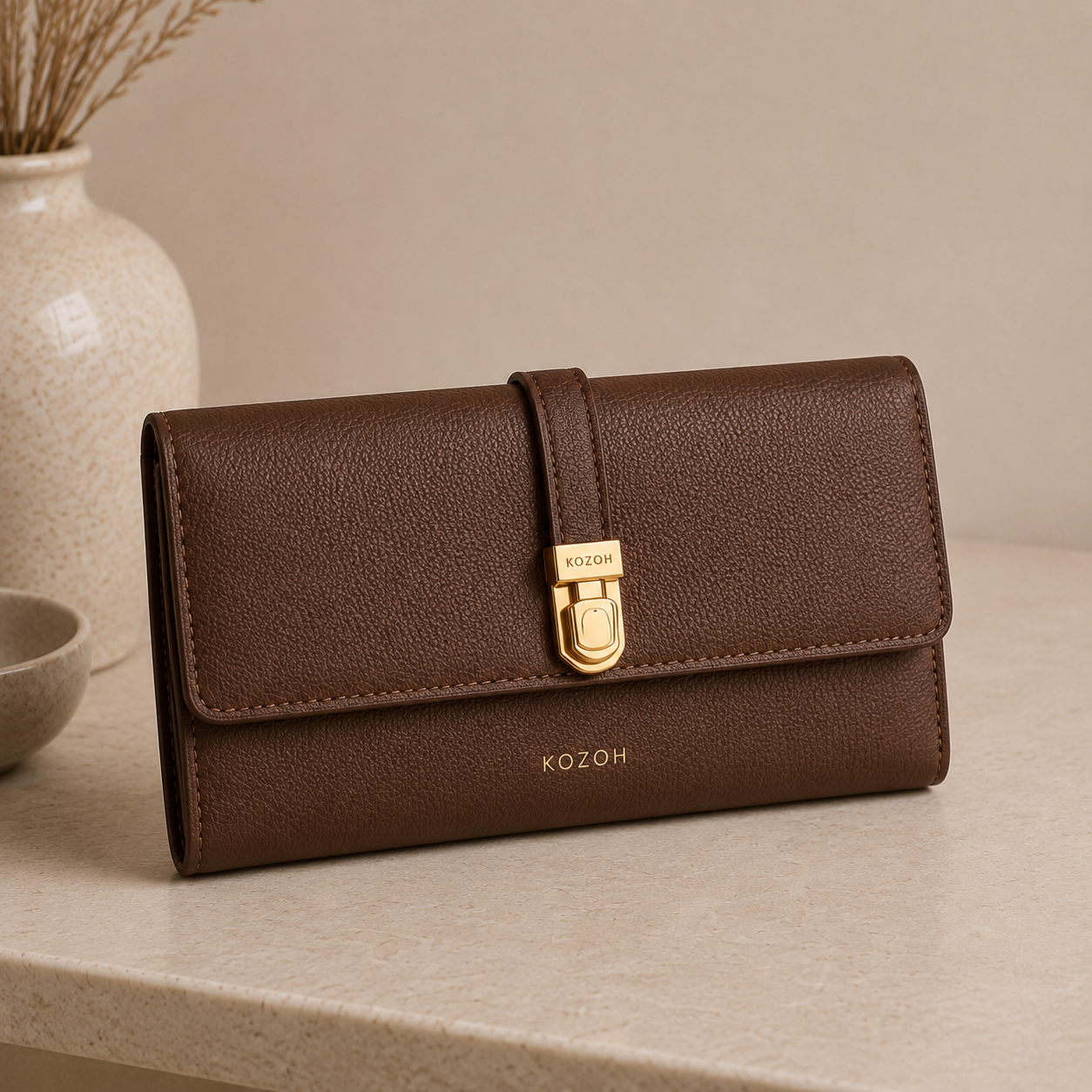 KOZOH Noa Pebbled Shoulder Bag – Chocolate Brown